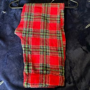 Green and red plaid pj pants.